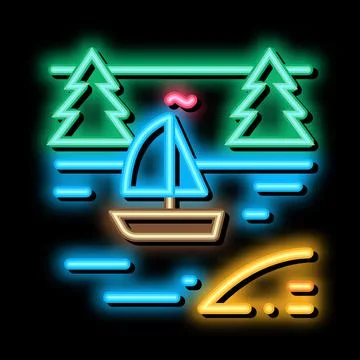 Current river among gorge neon glow icon illustration Stock Illustration