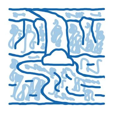 Current river with bridge doodle icon hand drawn illustration Stock Illustration
