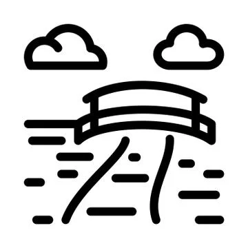 Current river with bridge icon vector outline illustration Stock Illustration