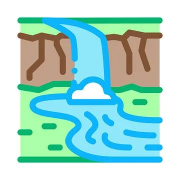 Current river with bridge icon vector outline illustration Stock Illustration