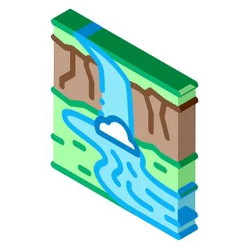Current river with bridge isometric icon vector illustration Stock Illustration