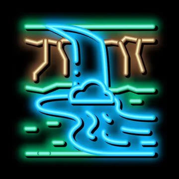 Current river with bridge neon glow icon illustration Stock Illustration