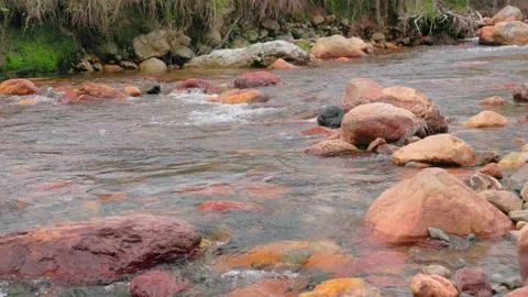 The current of a river flowing over rocks and stones Stock Footage 335894125