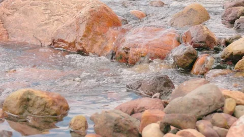 The current of a river flowing over rocks and stones Stock Footage 335895573