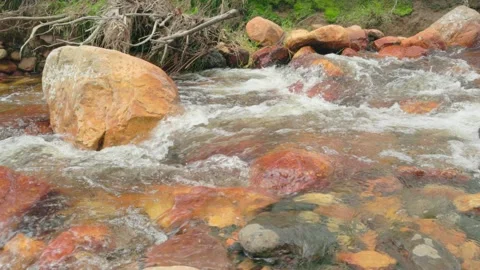 The current of a river flowing over rocks and stones Stock Footage 335895707