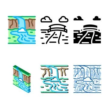 Current river modern with bridge icon vector outline Ilustración de archivo