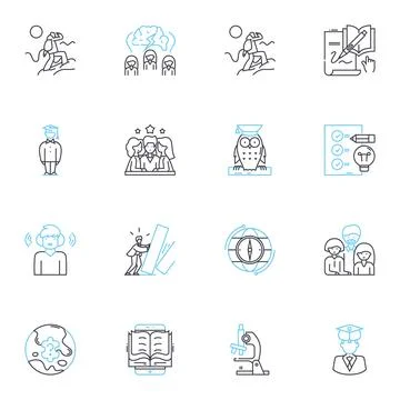 Current schooling linear icons set. Curriculum, Learning, Assessment Stock Illustration