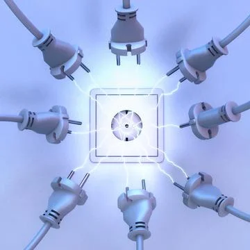 Current spark between a large number of current plugs and a socket outlet Stock Illustration