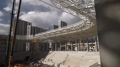 Current Status and Construction Progress of the Modern Stadium Project Stock Footage 305737657