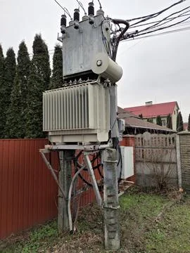 Current transformer and high voltage power lines Stock Photos