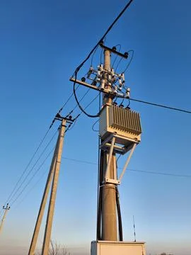 Current transformer and high voltage electric power lines 스톡 사진