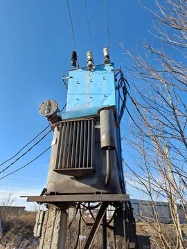 Current transformer and high voltage electric power lines Stock Photos