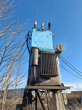 Current transformer and high voltage electric power lines Stock Photos