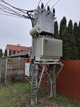 Current transformer and high voltage electric power lines Stock Photos