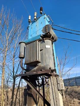Current transformer, high voltage electric power lines Stock Photos