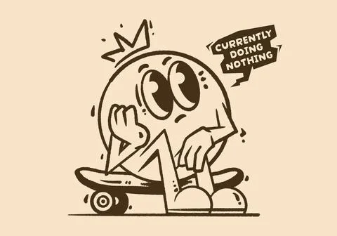 Currently Doing Nothing Funny Lazy Character Skateboard Illustration Stock Illustration