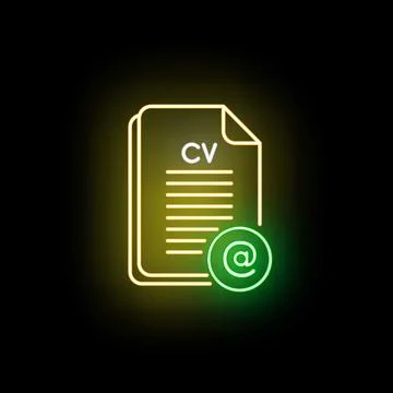 Curriculum vitae file sending email neon icon Stockillustratie