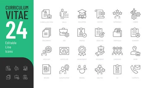 Curriculum Vitae Line Editable Icons set. Stock Illustration