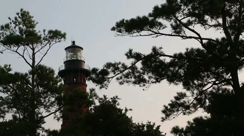 Currituck lighthouse through trees Stock Footage 36752976