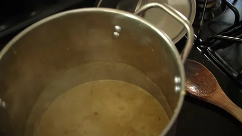 Curry Being Cooked in a Large Pot over a Stove Top Stock Footage 199504522