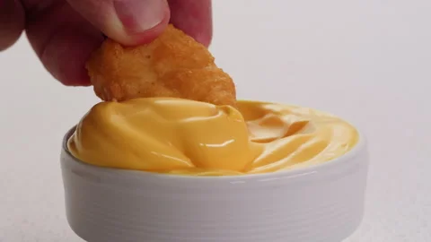 Curry cheese lemon sauce close up, fast food cafe Pouring fries potato and fry Stock Footage 294826528