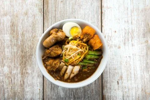 Curry noodle flat lay Stock Photos