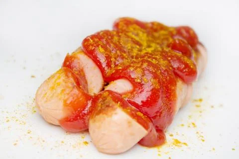Currywurst on white background Stock Photos