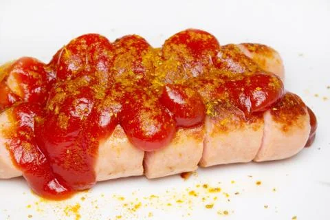 Currywurst on white background Stock-Fotos
