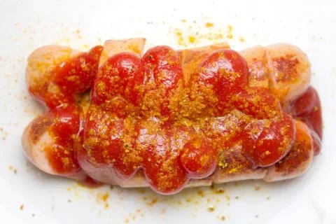 Currywurst on white background Stock Photos