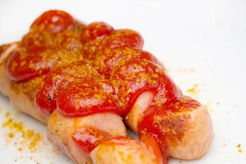 Currywurst on white background Stock Photos