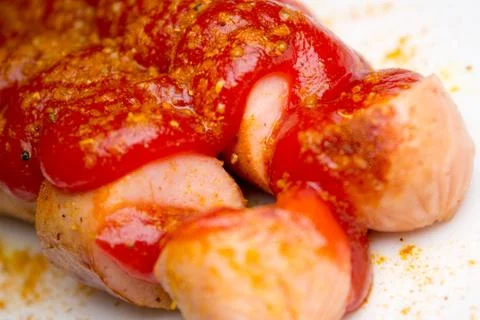 Currywurst on white background Foto stock