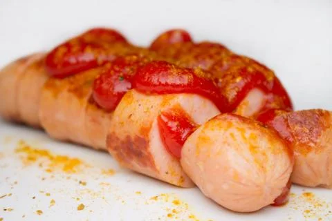 Currywurst on white background Stock Photos