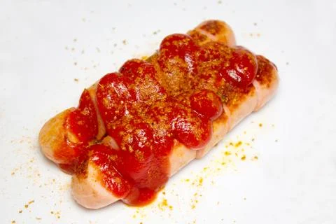 Currywurst on white background Stock-Fotos