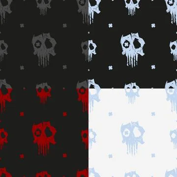 Cursed skull seamless pattern 4 variations. Suitable for fashion industry Stock Illustration