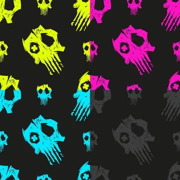 Cursed skull seamless pattern 4 variations. Suitable for fashion industry Stock Illustration