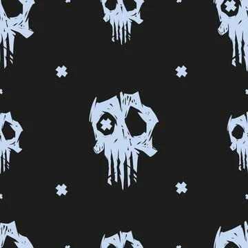 Cursed skull seamless pattern, black and gray colors. Suitable for fashion Stock Illustration