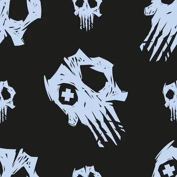 Cursed skull seamless pattern, black and gray colors. Suitable for fashion Stock Illustration