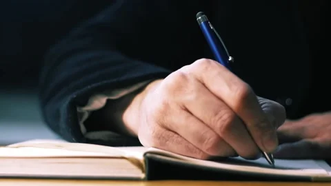 Cursive Handwriting Pen Paper - Young Man Writing in Journal - Closeup Stock Footage