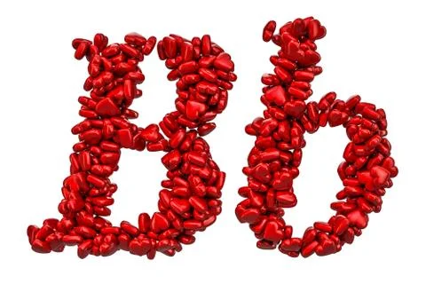 Cursive letter B from red hearts, capital and small letters. 3D rendering 스톡 일러스트