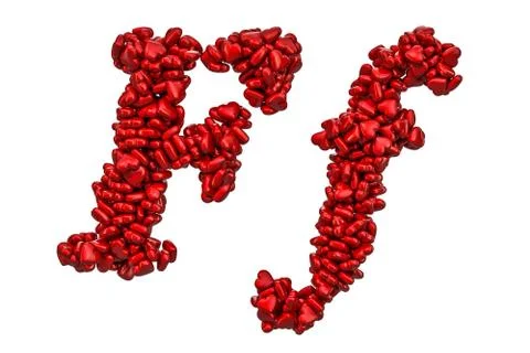 Cursive letter F from red hearts, capital and small letters. 3D rendering 스톡 일러스트
