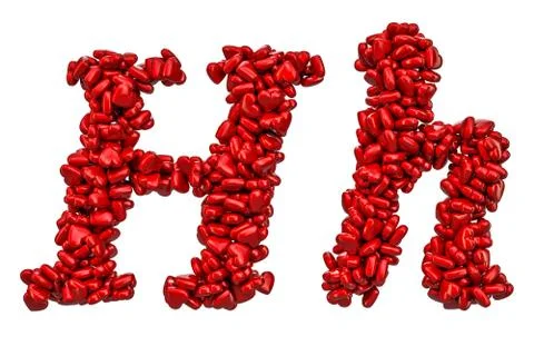 Cursive letter H from red hearts, capital and small letters. 3D rendering 스톡 일러스트