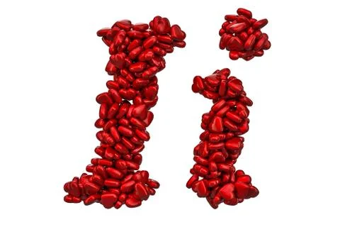 Cursive letter I from red hearts, capital and small letters. 3D rendering 스톡 일러스트