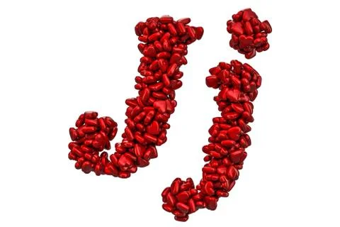 Cursive letter J from red hearts, capital and small letters. 3D rendering 스톡 일러스트