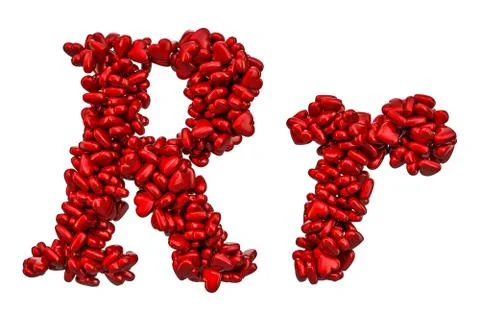 Cursive letter R from red hearts, capital and small letters. 3D rendering 스톡 일러스트
