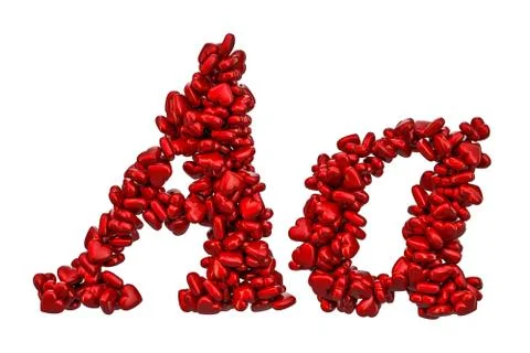 Cursive letter A from red hearts, capital and small letters. 3D rendering 스톡 일러스트