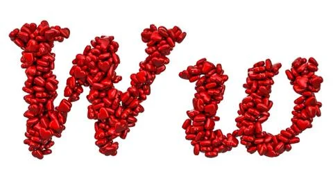 Cursive letter W from red hearts, capital and small letters. 3D rendering 스톡 일러스트