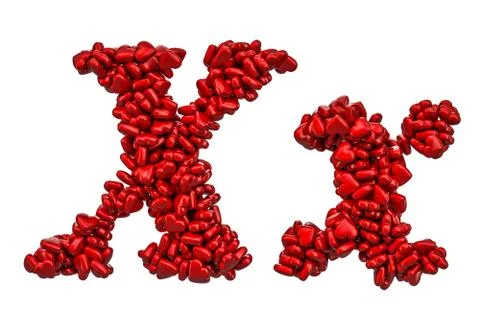 Cursive letter X from red hearts, capital and small letters. 3D rendering 스톡 일러스트