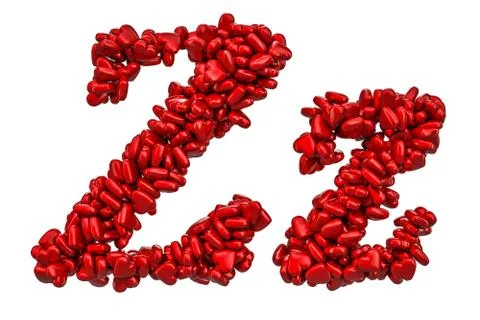 Cursive letter Z from red hearts, capital and small letters. 3D rendering 스톡 일러스트