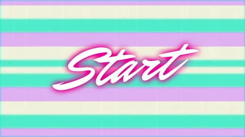 Cursive Start typography floating across retro pastel stripes, glowing with neon Stock Footage 309066915