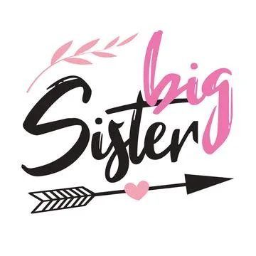 Cursive text reads big sister with a branch, heart, and arrow icon. Stock Illustration